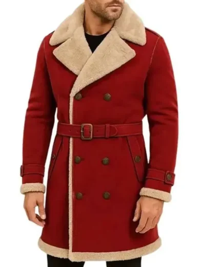 Men Shearling Red Christmas Coat