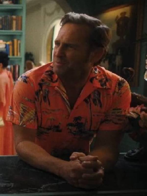 Palm Royale S2 Josh Lucas Orange Hawaiian Shirt - Image 2