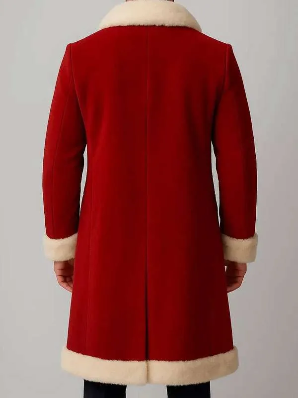 Men Red Christmas Fur Trim Coat