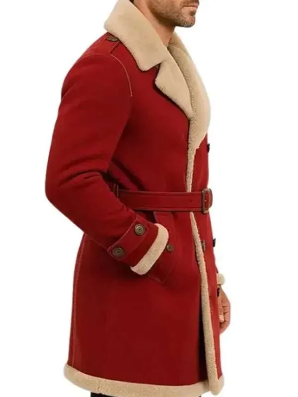 Men Shearling Red Christmas Coat