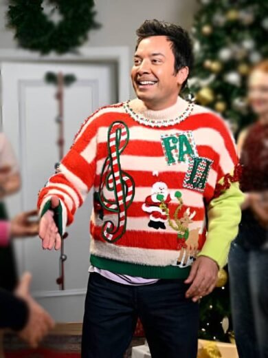 The Tonight Show Jimmy Fallon Ugly Red Christmas Sweater