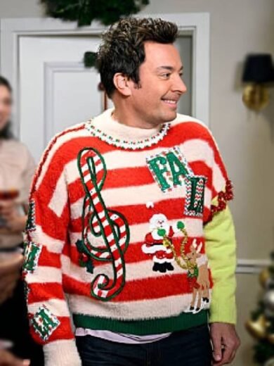 The Tonight Show Jimmy Fallon Ugly Red Christmas Sweater
