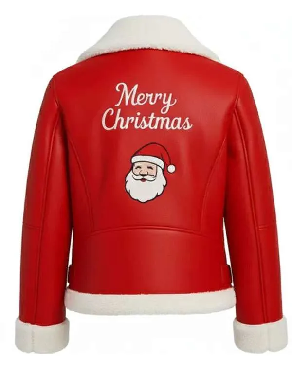 Merry Christmas Red Shearling Santa Leather Jacket